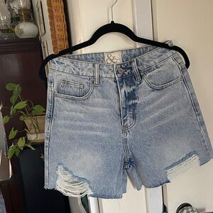 AMPERSAND AVE Light Wash Distressed Denim Shorts